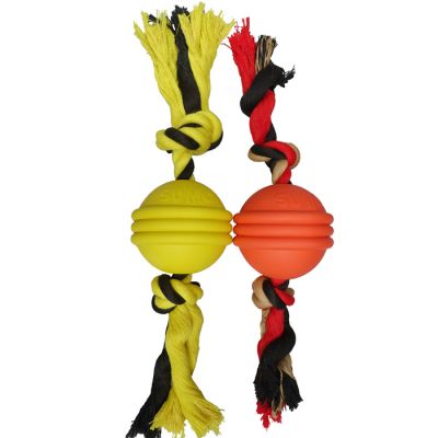 Rubber Sumo fit ball with rope dog toy