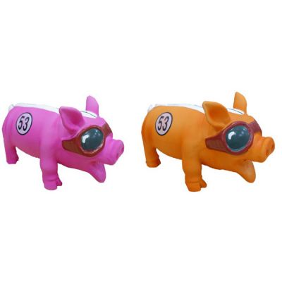 Latex pig with sun glasses style dog toy