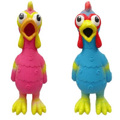 Latex chicken design with swirl pattern dog toy